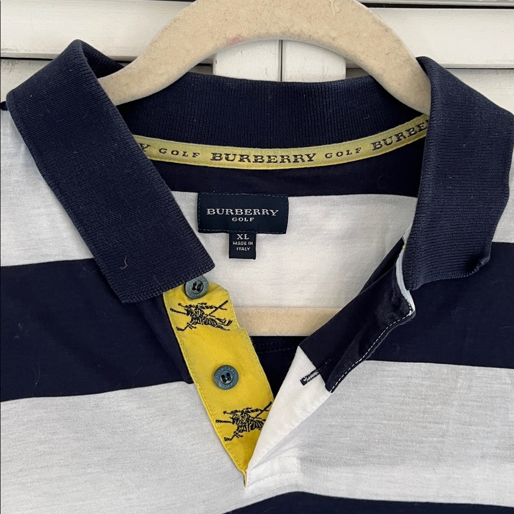 Burberry Golf Polo Shirt Sz XL Navy and White Logo - Picture 4 of 8